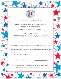 Picture of the invitation for eighth grade graduation.